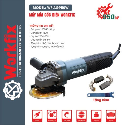 Máy Cắt Mài cầm tay WORKFIX WF-AG950W chính hãng, 950W, Công tắc đuôi. - Hình ảnh 3
