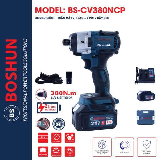 Máy chuyên vít, bắn vít Boshun BS-CV380NCP – Lực siết 380Nm – Động cơ không chổi than, ruột đồng 100% – Đầu 2 trong 1 - Hình ảnh 6