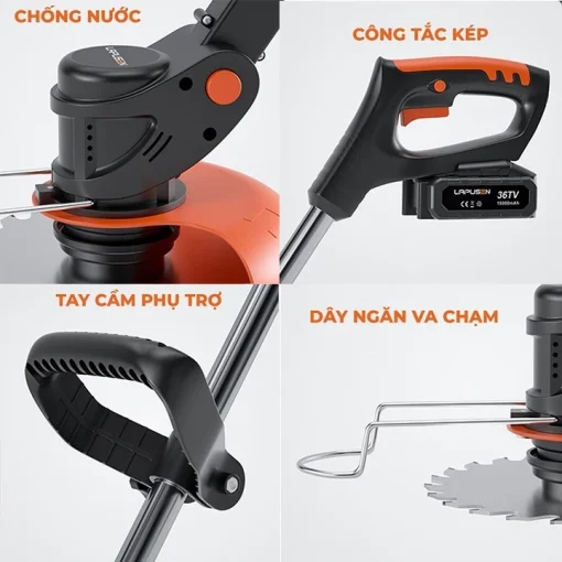 Máy Cắt Cỏ, Tỉa Cành LAPUSEN Không Chổi Than, 100% Lõi Đồng, Chân Pin Phổ Thông 4cm, Pin Khủng 10 Cell - Hình ảnh 4