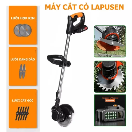 Máy Cắt Cỏ, Tỉa Cành LAPUSEN Không Chổi Than, 100% Lõi Đồng, Chân Pin Phổ Thông 4cm, Pin Khủng 10 Cell - Hình ảnh 6