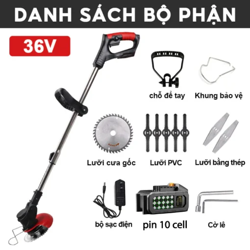 Máy Cắt Cỏ, Tỉa Cành LAPUSEN Không Chổi Than, 100% Lõi Đồng, Chân Pin Phổ Thông 4cm, Pin Khủng 10 Cell