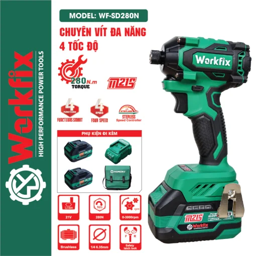 Máy Chuyên Bắn Vít PIN, Workfix WF-SD280N (hàng chính hãng), 4 cấp, Auto stop, không chổi than, lõi đồng - Hình ảnh 2
