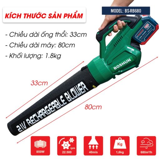 Máy Thổi Bụi / Thổi Lá cầm tay dùng Pin 850w Boshun BS-RB680 – 2 Tốc Độ – Tặng 2 PIN - Hình ảnh 8