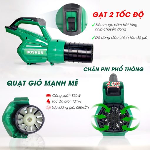 Máy Thổi Bụi / Thổi Lá cầm tay dùng Pin 850w Boshun BS-RB680 – 2 Tốc Độ – Tặng 2 PIN - Hình ảnh 7