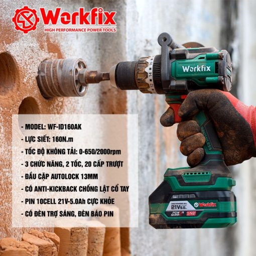 Máy Khoan Pin cầm Tay 13mm, 160Nm WORKFIX WF-ID160AK - Hình ảnh 3