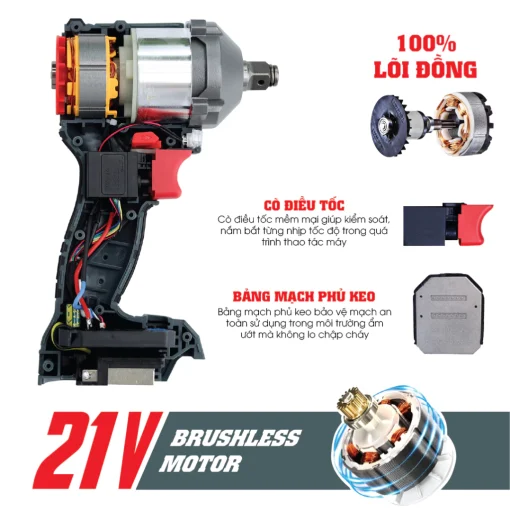 Máy Siết bulong PIN 360Nm WORKFIX WF-IW360N chính hãng, đầu 2 trong 1, 100% lõi đồng - Hình ảnh 6