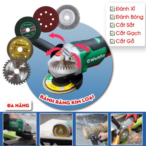 Máy Cắt Mài PIN cầm tay Workfix WF-AG100B chính hãng, Không Chổi Than, 100% Lõi Đồng, 2 PIN - Hình ảnh 6