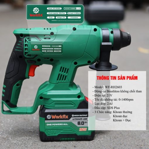 Máy Khoan Đục Bê Tông Pin WORKFIX WF-RH2603 2,6J - Hình ảnh 2