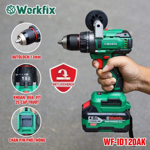 Máy Khoan Pin Cầm Tay 13mm, 120Nm Workfix WF-ID120AK