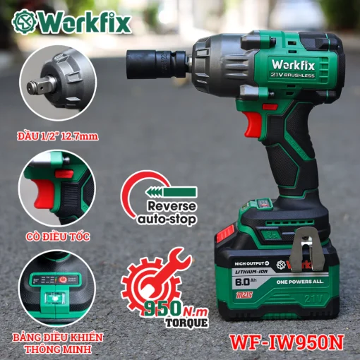 Máy Siết bulong PIN 950Nm Workfix WF-IW950N chính hãng, Không Chổi Than, 100% lõi đồng - Hình ảnh 5