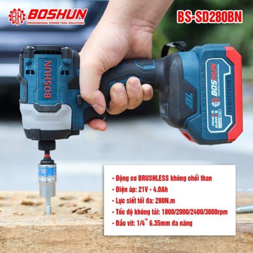 Máy Chuyên Vít PIN 280Nm BOSHUN BS-SD280BN, hàng chính hãng, 100% lõi đồng, không chổi than