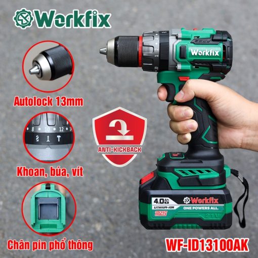 Máy Khoan Pin cầm tay, 13mm, 100Nm WORKFIX WF-ID13100AK