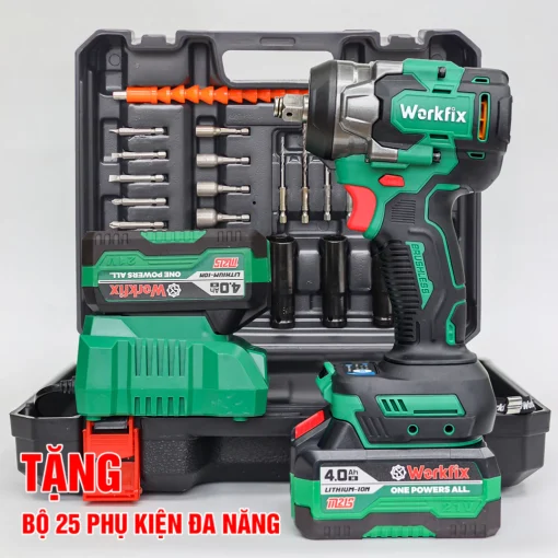 Máy Siết bulong PIN 470Nm WORKFIX WF-IW470N chính hãng, Đầu 2 trong 1, 100% lõi đồng