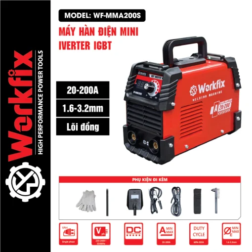 Máy Hàn mini Workfix WF-MMA200S, Chất Lượng Cao, Dễ Dàng Mang Theo – Hàn Que 1.6 – 3.2mm - Hình ảnh 4