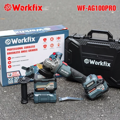 Máy Cắt Mài PIN cầm tay WORKFIX WF-AG100PRO chính hãng, Antikickback, Không chổi than, 100% Lõi Đồng, 2 PIN - Hình ảnh 6