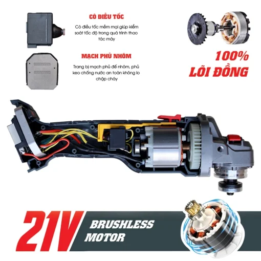 Máy Cắt Mài PIN cầm tay WORKFIX WF-AG100PRO chính hãng, Antikickback, Không chổi than, 100% Lõi Đồng, 2 PIN - Hình ảnh 3