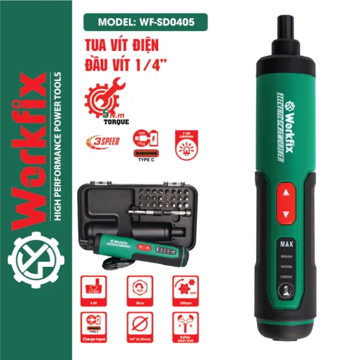 Máy Vặn Vít Mini WORKFIX WF-SD0503, Động cơ Không chổi than, 3 Tốc độ, Lực siết 5Nm, Tặng kèm 26 phụ kiện đa năng - Hình ảnh 5
