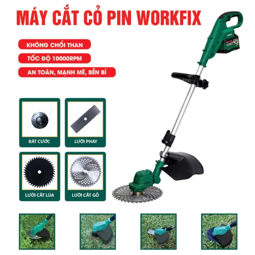 Máy cắt cỏ cầm tay chạy pin 1800w WORKFIX WF-GT1323BL, hàng chính hãng, Động cơ Không Chổi Than, 100% lõi đồng - Hình ảnh 4