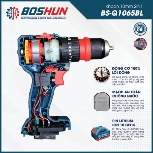 Máy khoan pin Boshun BS-Q1065BL 10mm, 65Nm - Hình ảnh 6