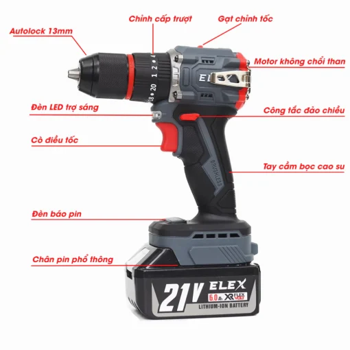 Máy Khoan Pin cầm Tay Bắn Vít 13mm, 65Nm ELEX EL-ID1365BL - Hình ảnh 7