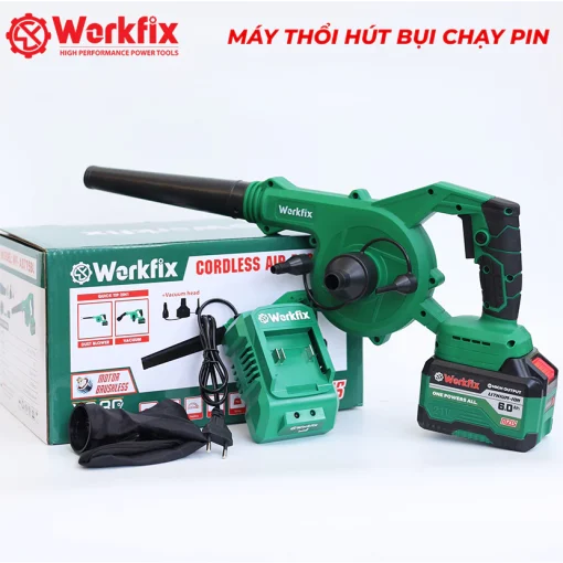 Máy thổi hút bụi pin WORKFIX WF-AB775BL, Động cơ Không chổi than, 2 chức năng, Cò điều tốc, Pin 15Cell