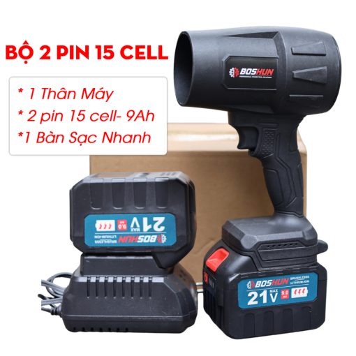 Máy Thổi Phản Lực, Thổi Bụi, Thổi Lá Rụng Boshun Siêu Khỏe, Chân Pin Phổ Thông, Bộ 1 Pin 15 Cell, Bảo Hành 12T - Hình ảnh 2