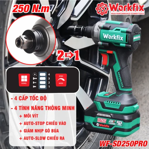 Máy Chuyên Vít PIN, đầu bulong, 250Nm, WORKFIX WF-SD250PRO (hàng chính hãng), 100% lõi đồng - Hình ảnh 6