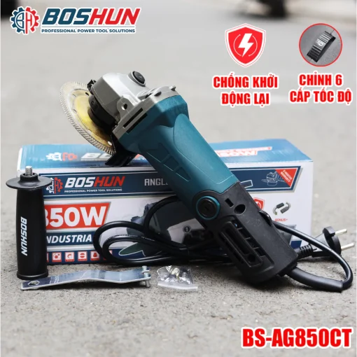Máy Mài Cầm Tay BOSHUN BS-AG850CT, Công Suất 850W, 6 Cấp Tốc, Chống Khởi Động Lại , Công Tắc Đuôi