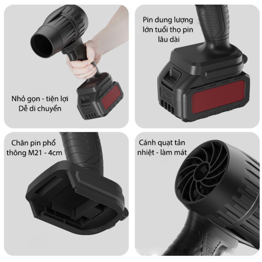 Máy Thổi Phản Lực, Thổi Bụi, Thổi Lá Rụng Boshun Siêu Khỏe, Chân Pin Phổ Thông, Bộ 1 Pin 15 Cell, Bảo Hành 12T - Hình ảnh 4