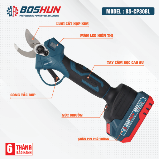 Kéo cắt cành dùng PIN BOSHUN BS-CP30BL, hàng chính hãng, siêu khỏe, Pin Khủng 21V, động cơ không chổi than - Hình ảnh 4