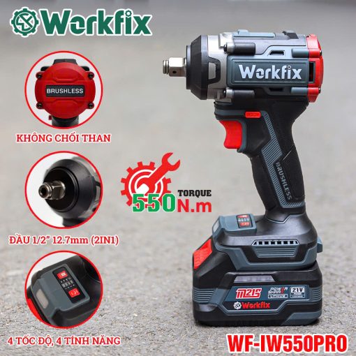 Máy Siết bulong PIN 550Nm Workfix WF-IW550 PRO chính hãng, Đầu 2 Trong 1, 100% Lõi đồng - Hình ảnh 6